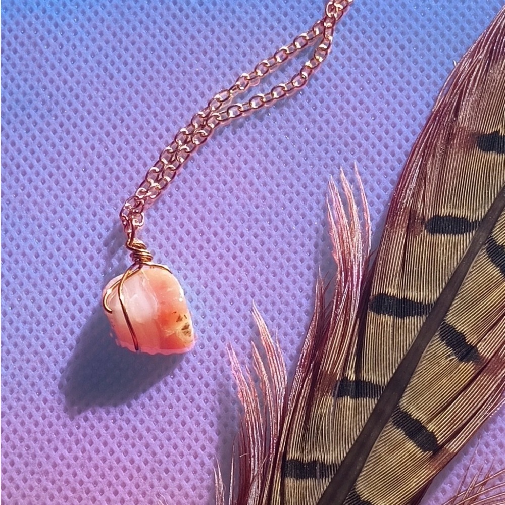 Pink and Gold Wire-Wrapped Opal Pendant Necklace